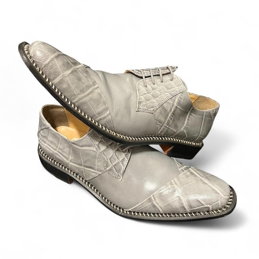 Giorgio Brutini Men's Size 9 Grey Croc Embossed Square Toe Derby Shoes Y2K